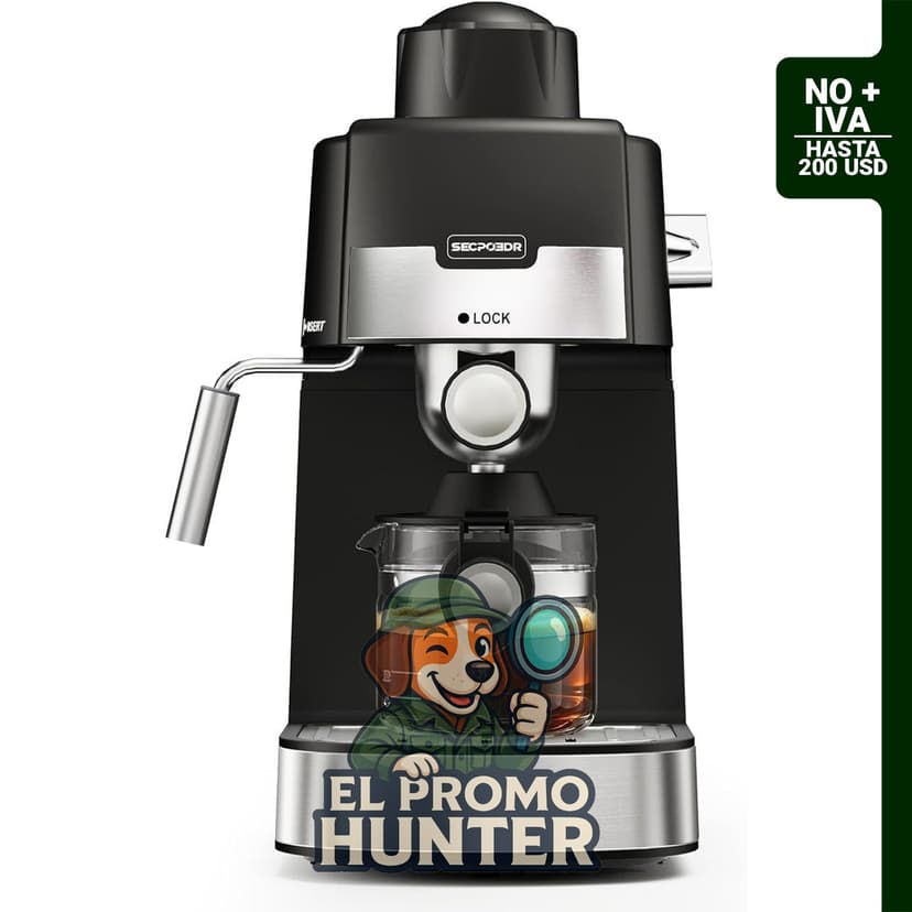 Máquina de café espresso compacta de 4 tazas, 800W, color negro.