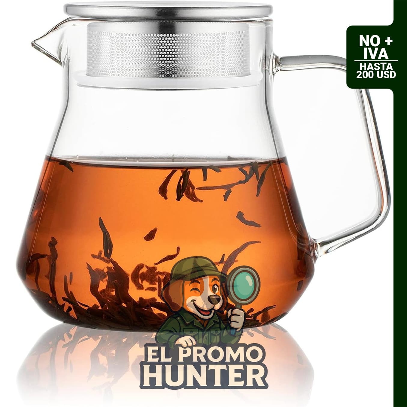 Tetera de vidrio CNGLASS de 600 ml con tapa de filtro de acero inoxidable.