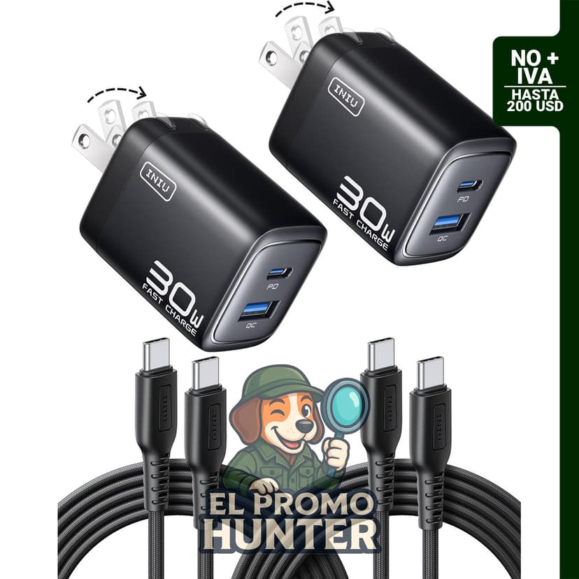 INIU Cargador para iPad Air Pro, 30 W, paquete de 2 cargadores con cable USB C a C.