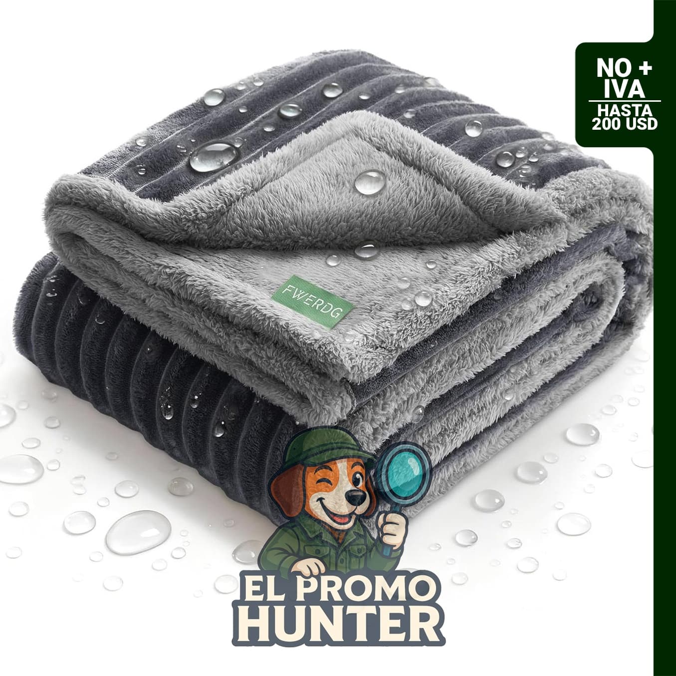Manta impermeable para cachorros y perros pequeños, gris, 25 cm.