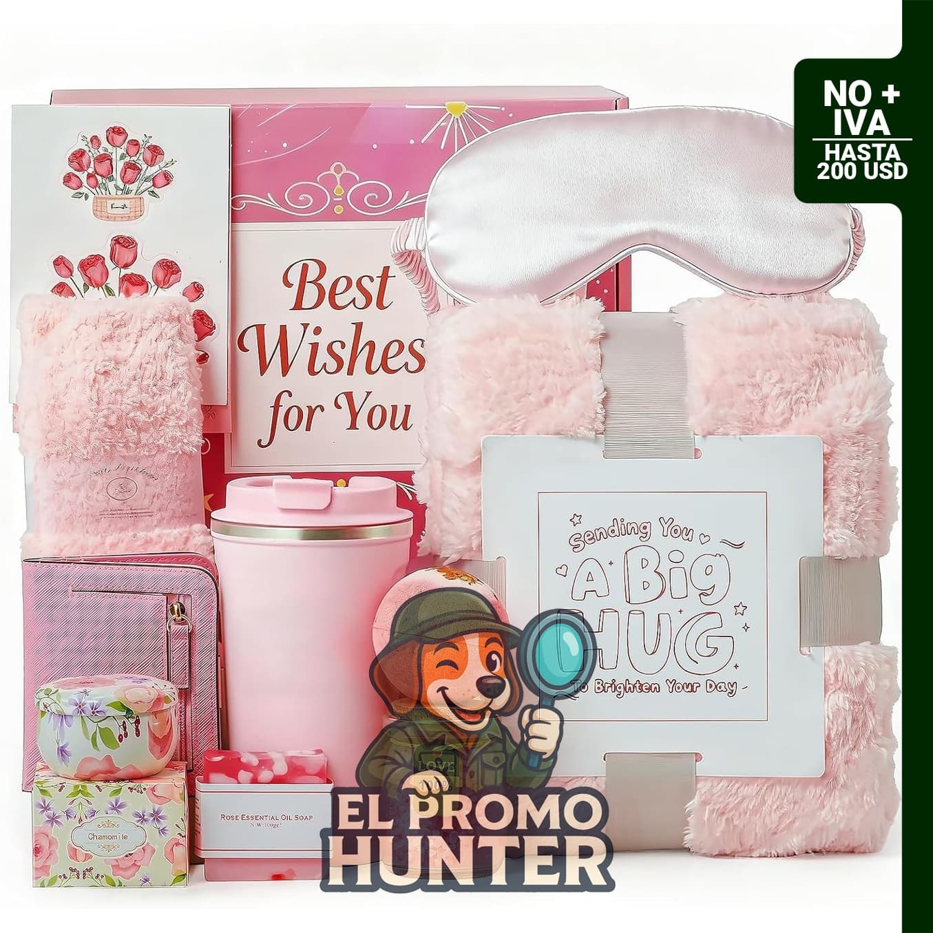 Cesta de regalo de cuidado personal para mujeres, incluye productos relajantes de spa.