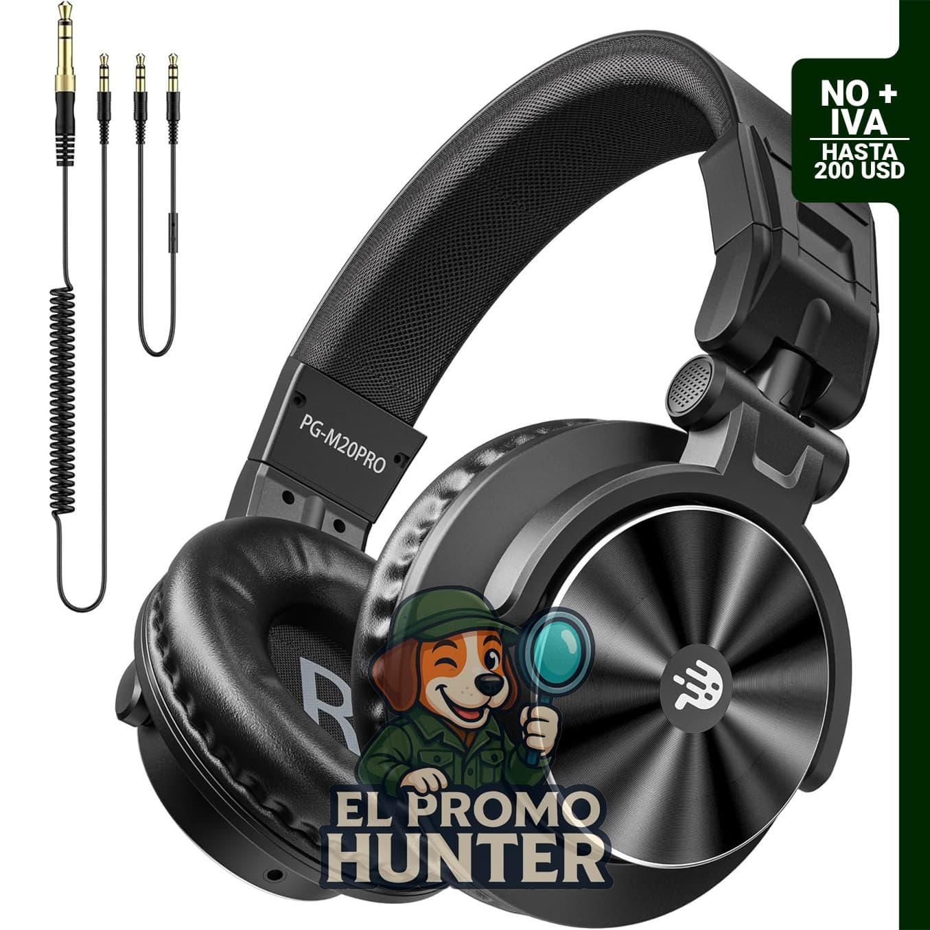Auriculares PUPGSIS Studio, monitores de audio de grabación con cable, 40 kHz Hi-Res estéreo, jack de 1/4 a 3.5 mm.