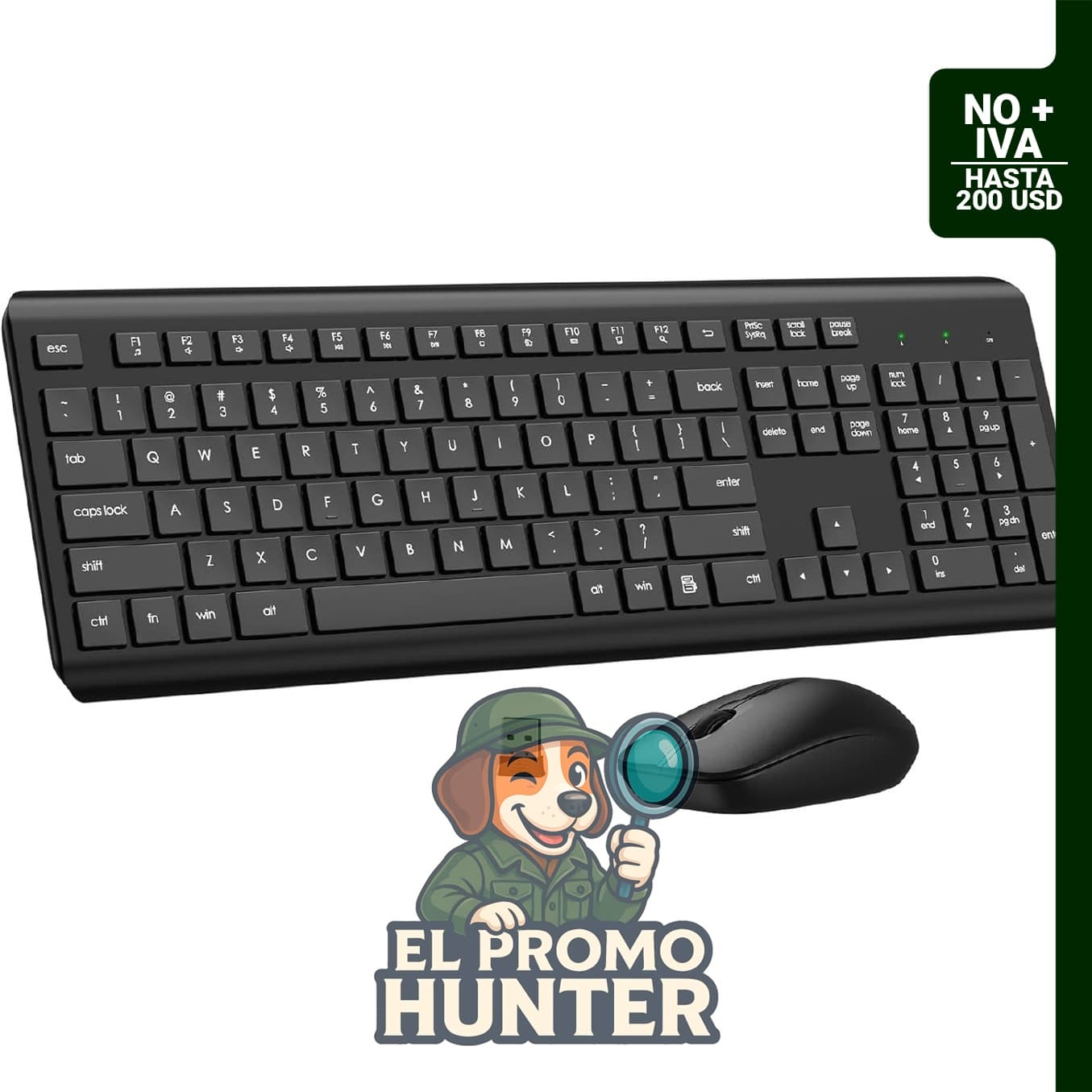 Combo de teclado y mouse inalámbricos, teclado ergonómico silencioso de tamaño completo y mouse óptico.