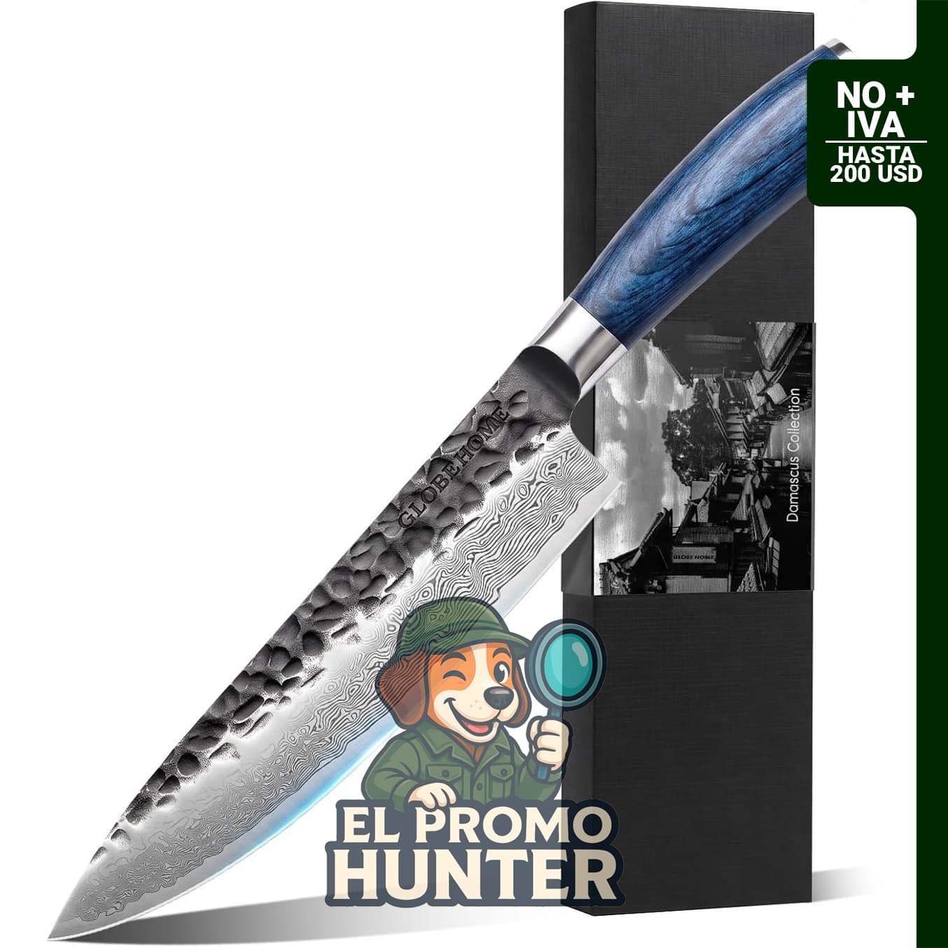 Cuchillo de chef japonés de Damasco de 20.32 cm, acero inoxidable de alto.