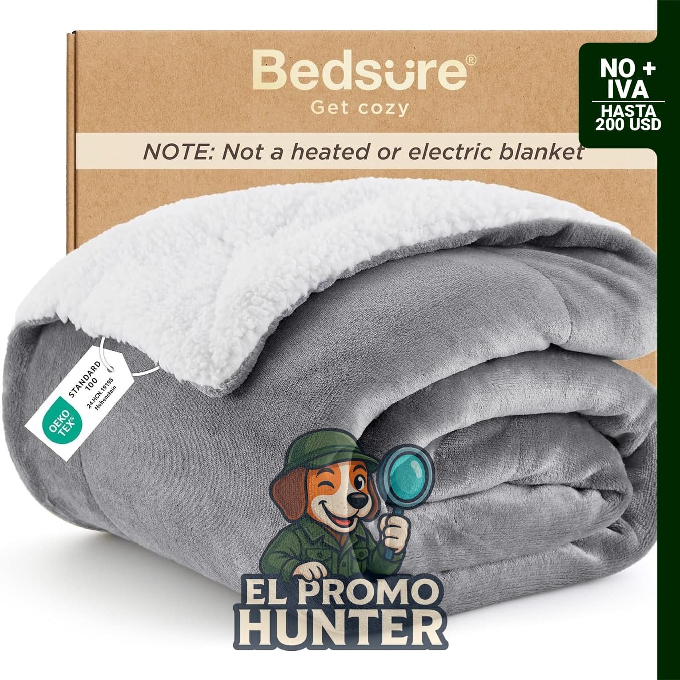 Bedsure GentleSoft - Manta de forro polar Sherpa gris, 127 x 152 cm.