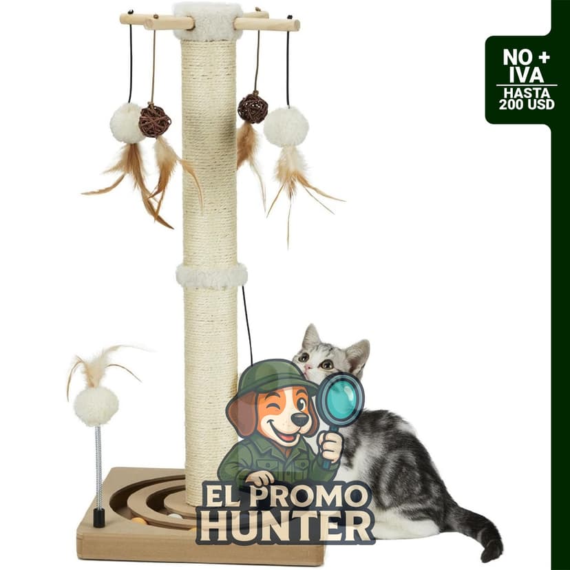 Poste rascador de sisal para gatos y gatitos de interior, 63.5 cm, color beige.