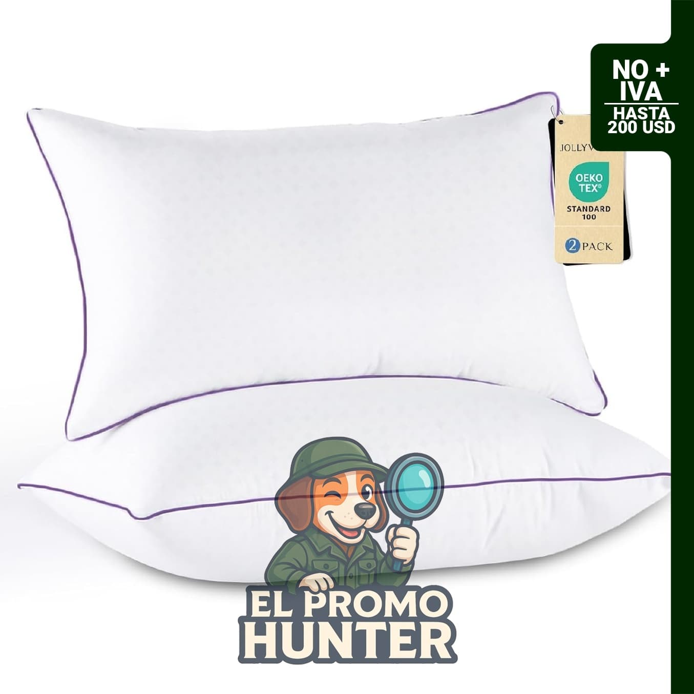Juego de 2 almohadas King, lavables, con relleno alternativo de plumón certificado Oeko-Tex.