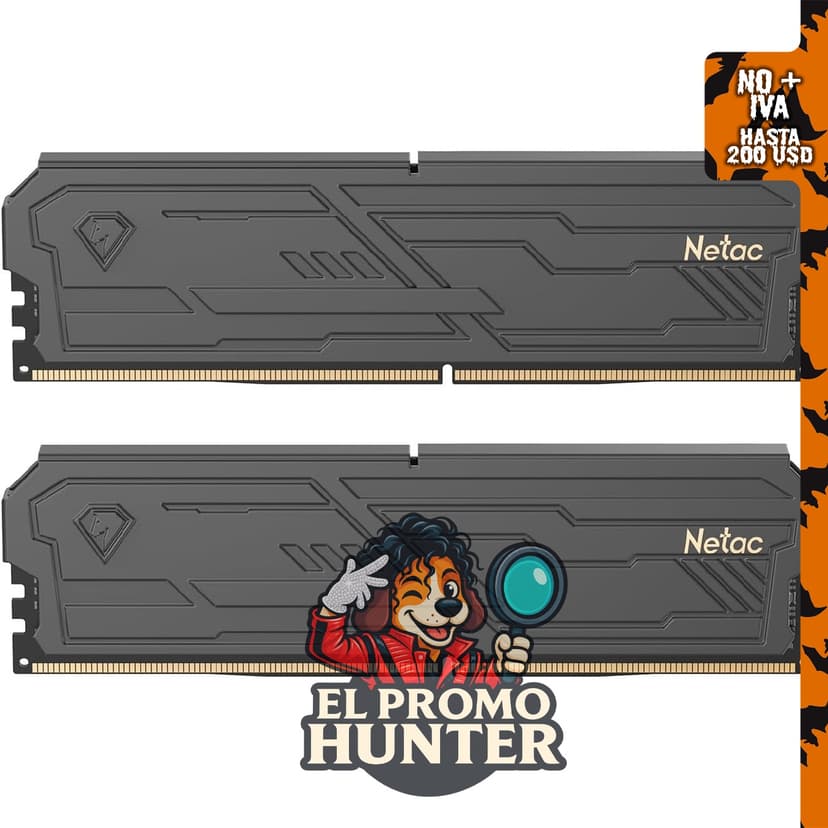 Netac DDR4 DRAM Kit de 32 GB (2 x 16 GB) 3200 MHz, XMP 2.0, Dual Channel, CL16, 1.35V, 288 pines.