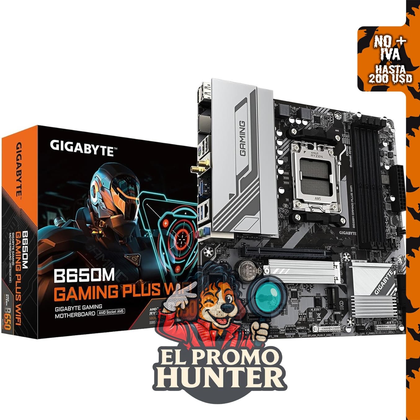 Placa base GIGABYTE B650M Gaming Plus WiFi AM5 LGA 1718 con soporte para DDR5 y conectividad Wi-Fi 6E.
