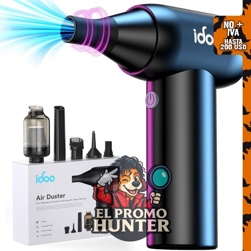 iDOO Plumero de aire comprimido eléctrico inalámbrico, aspiradora portátil con 3 engranajes para limpieza.