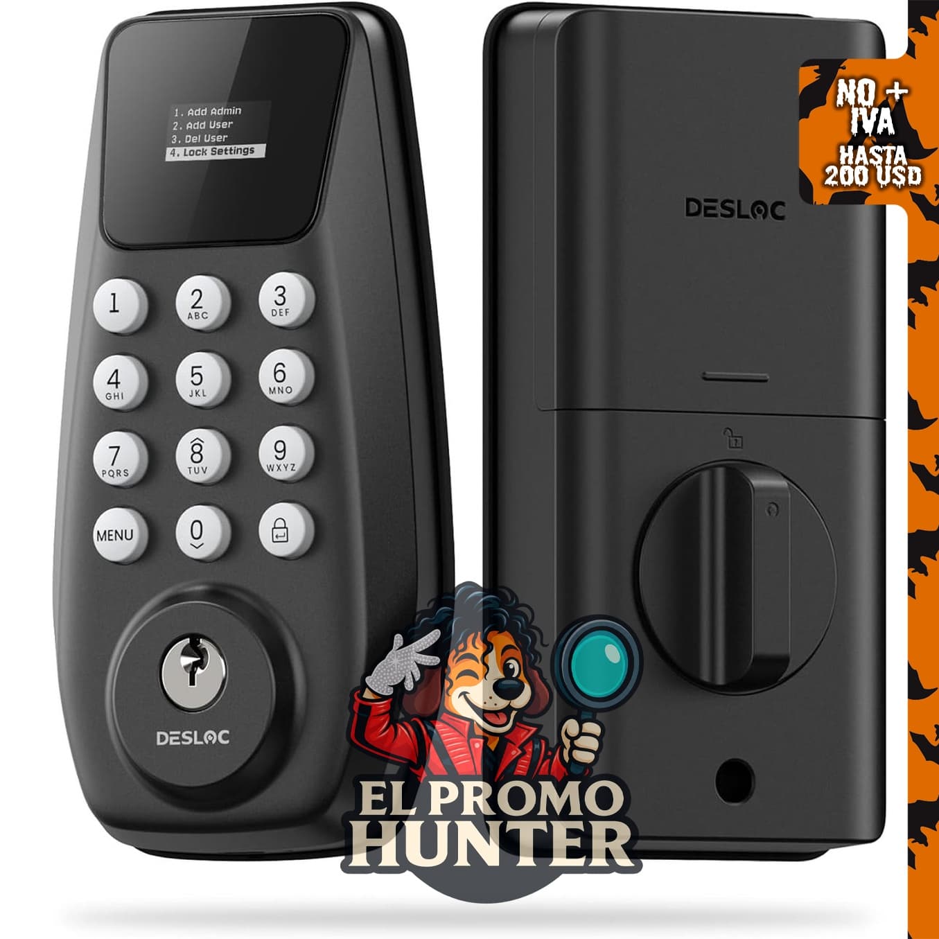 DESLOC Cerradura de puerta de entrada sin llave C100 con pantalla visual.