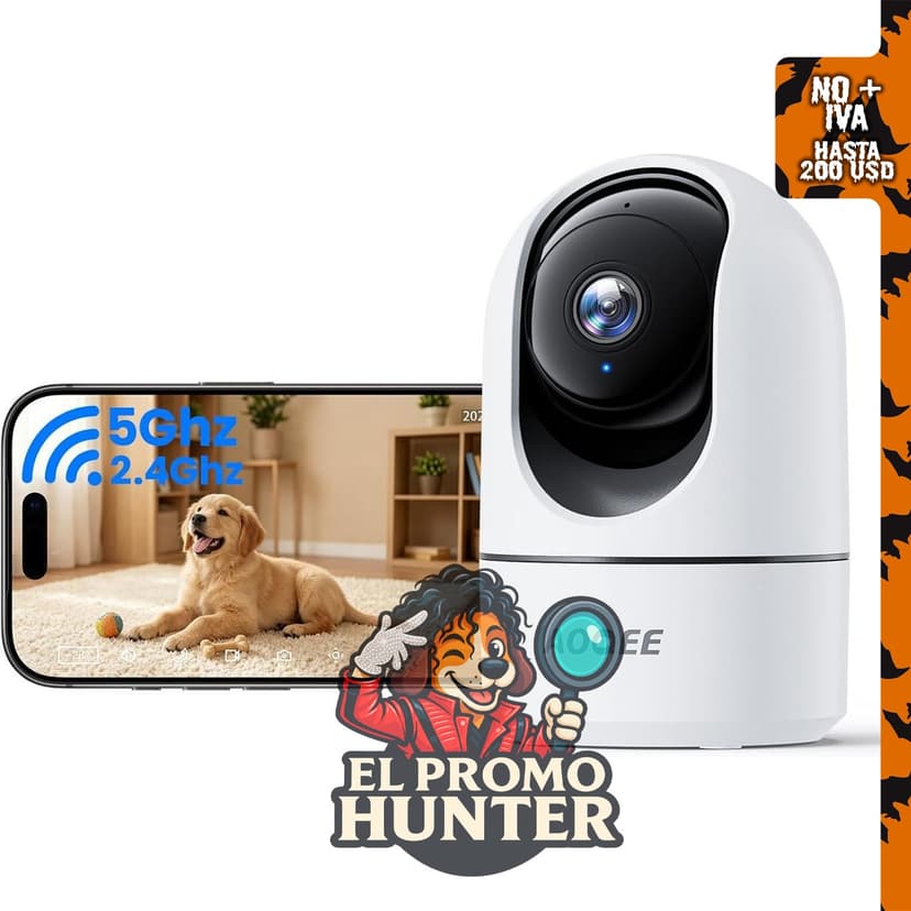 AOQEE Cámara de vigilancia 2K para seguridad del hogar, con cobertura para mascotas.