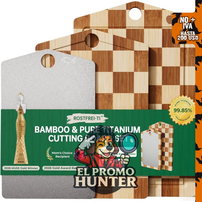 Tabla de cortar de titanio puro y set de tablas de cortar de bambú para cocina.