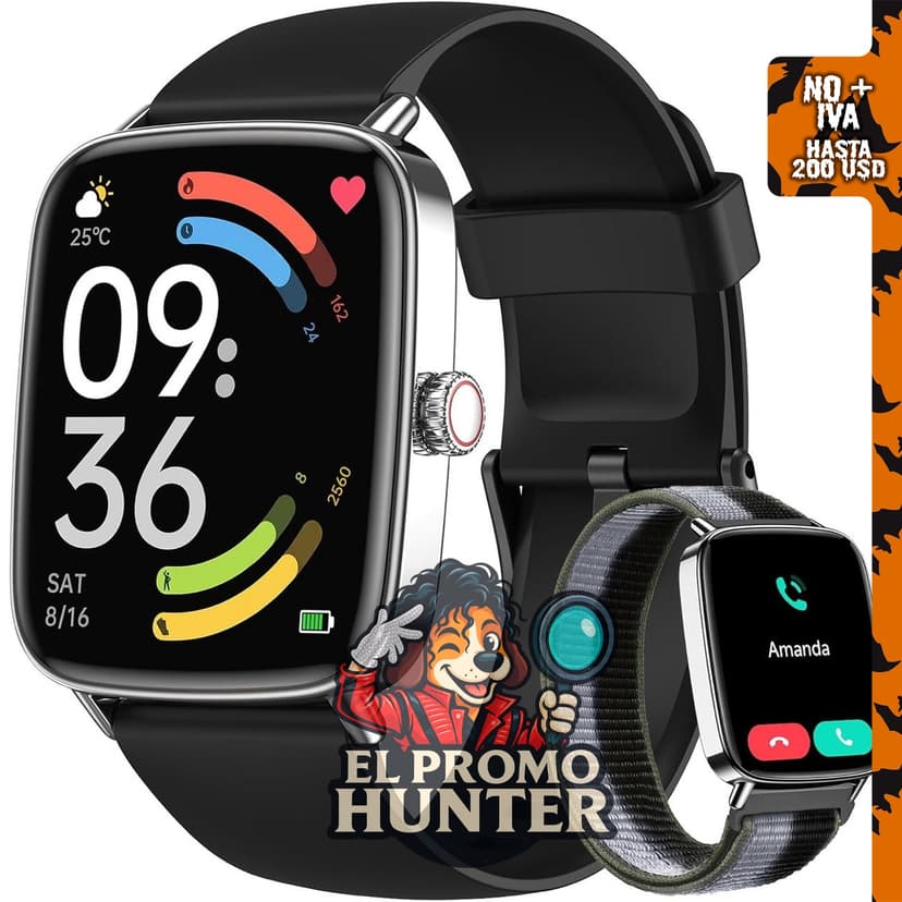 Reloj inteligente HD para salud y fitness, compatible con iPhone y Android.