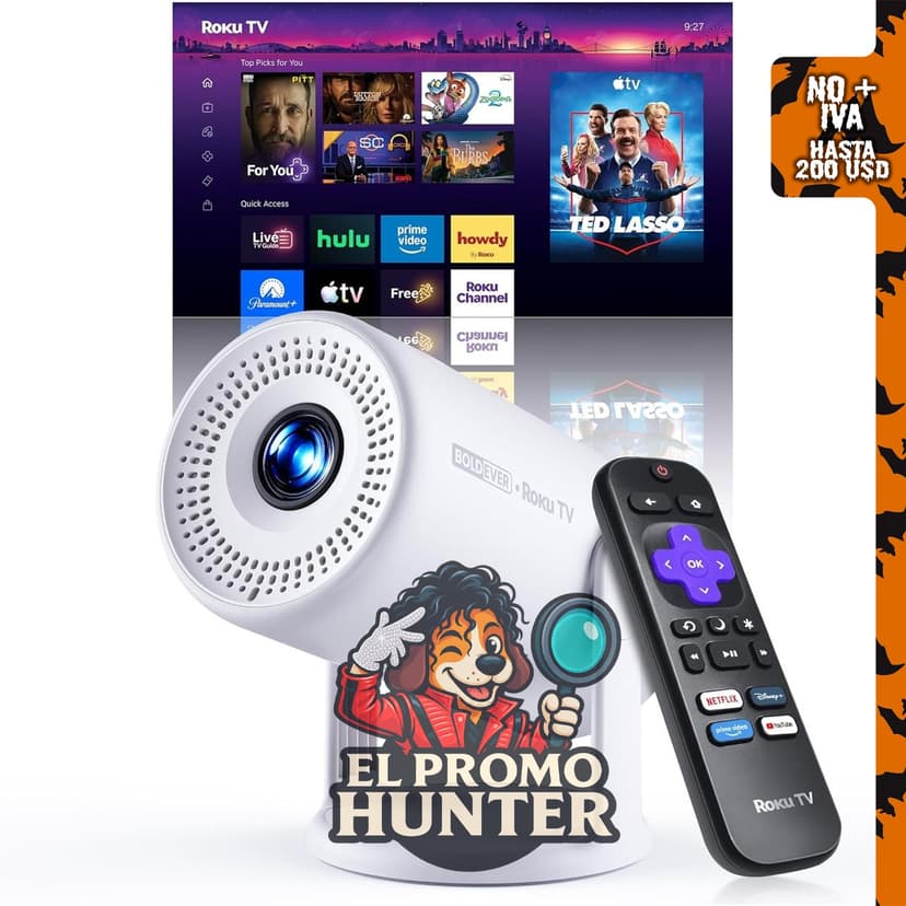 Roku TV Mini Proyector Inteligente Portátil con Wi-Fi y Bluetooth.