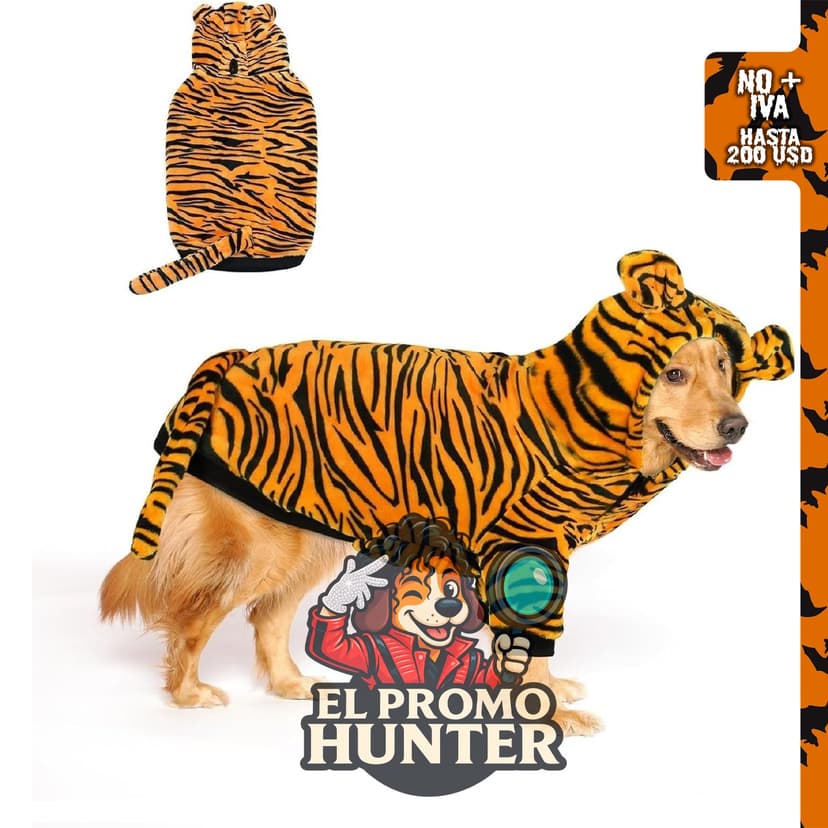 Disfraz de tigre para perros grandes, abrigo de invierno con capucha, talla 6XL.