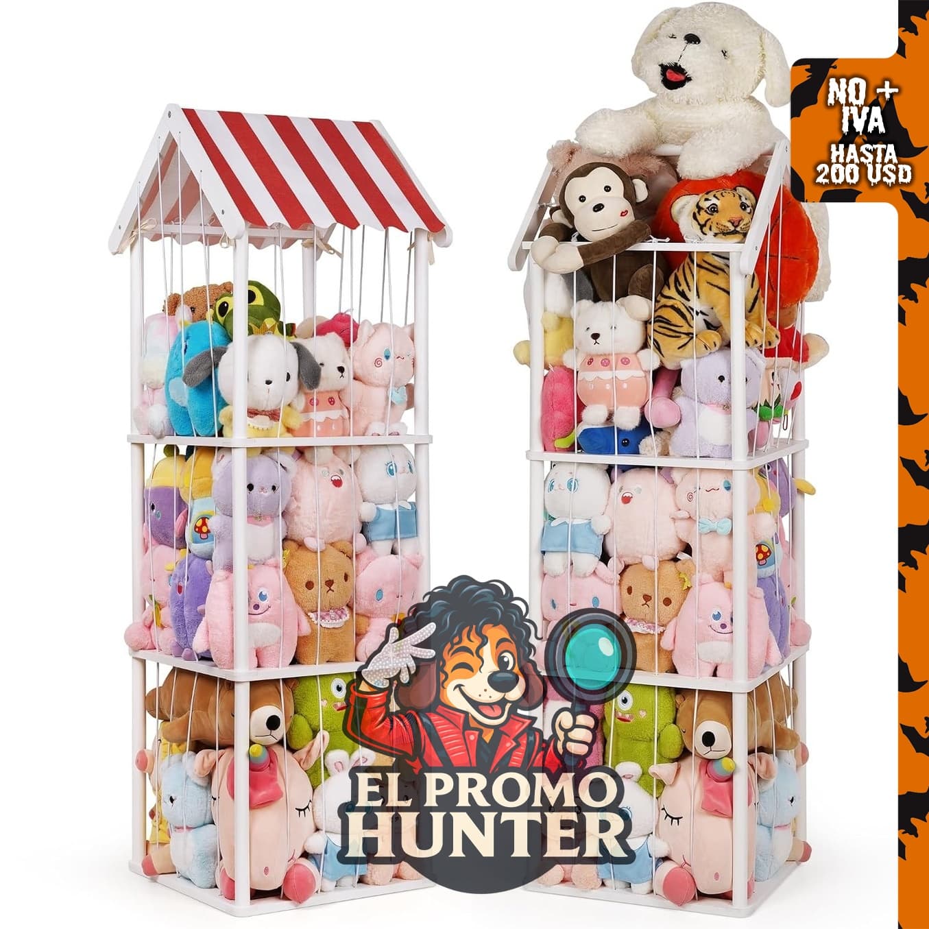 Zoo de almacenamiento de animales de peluche de madera de 3 niveles.