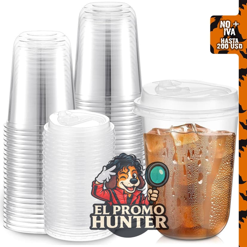 Baderke 25 vasos de plástico desechables de 16 oz (473 ml) con tapa, ideales para bebidas frías.