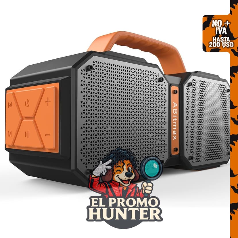 Altavoz Bluetooth ABitmax para exteriores, potencia máxima de 90 W, duración de batería de 35 horas.