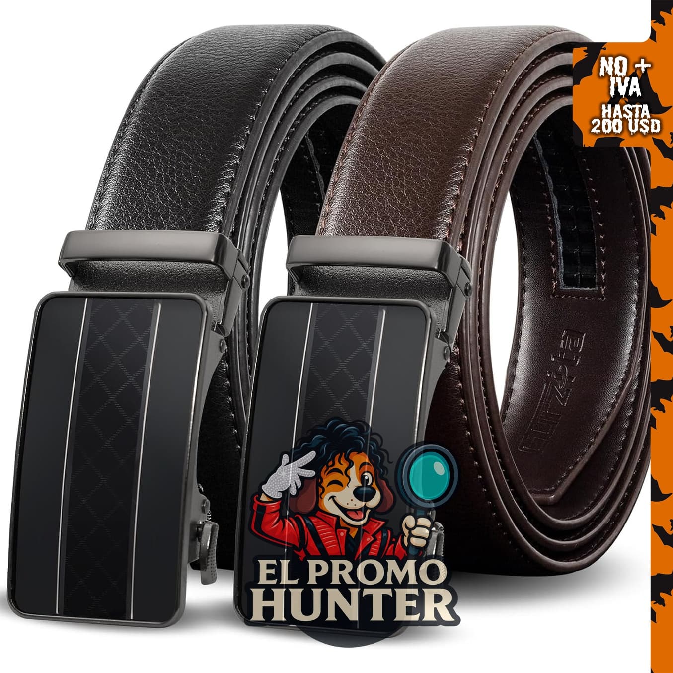Cinturones de trinquete para hombre de cuero, 2 paquetes, ajustables con deslizador, sin agujeros.