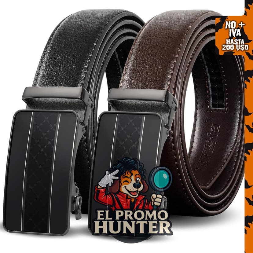 Cinturones de trinquete para hombre de cuero, 2 paquetes, ajustables con deslizador, sin agujeros.