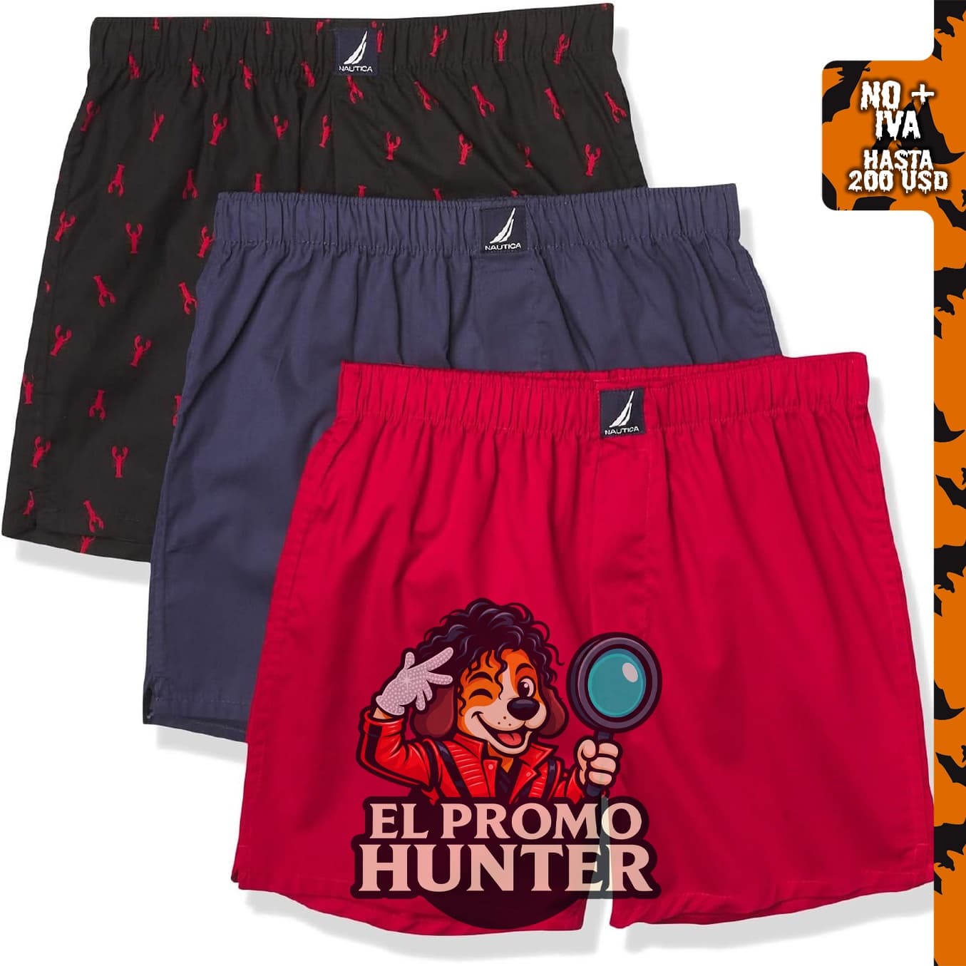 Bóxers clásicos de algodón Nautica para hombre, paquete de 3.