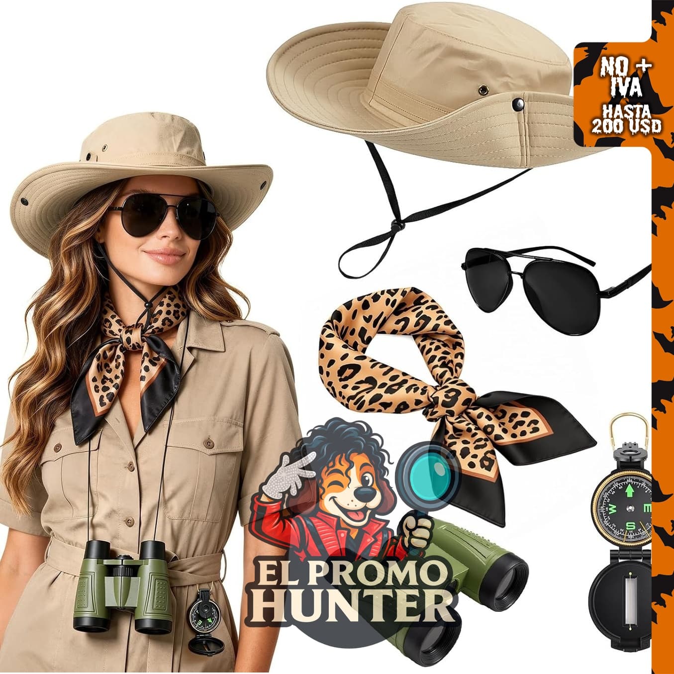 Disfraz de safari para mujer, incluye 5 piezas.