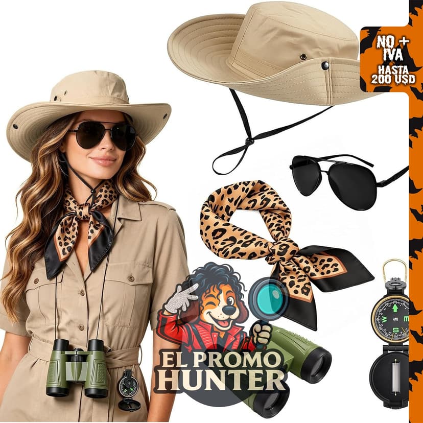 Disfraz de safari para mujer, incluye 5 piezas.