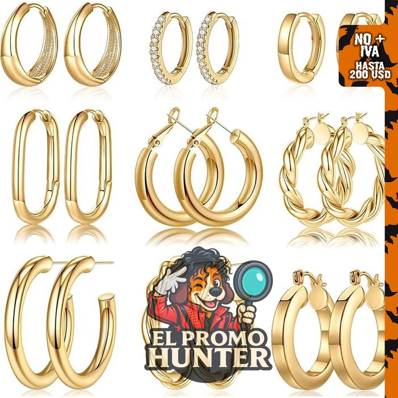 Yesteel 9 pares de arracadas de oro para mujer, chapadas en oro real de 14 quilates, hipoalergénicas y ligeras.