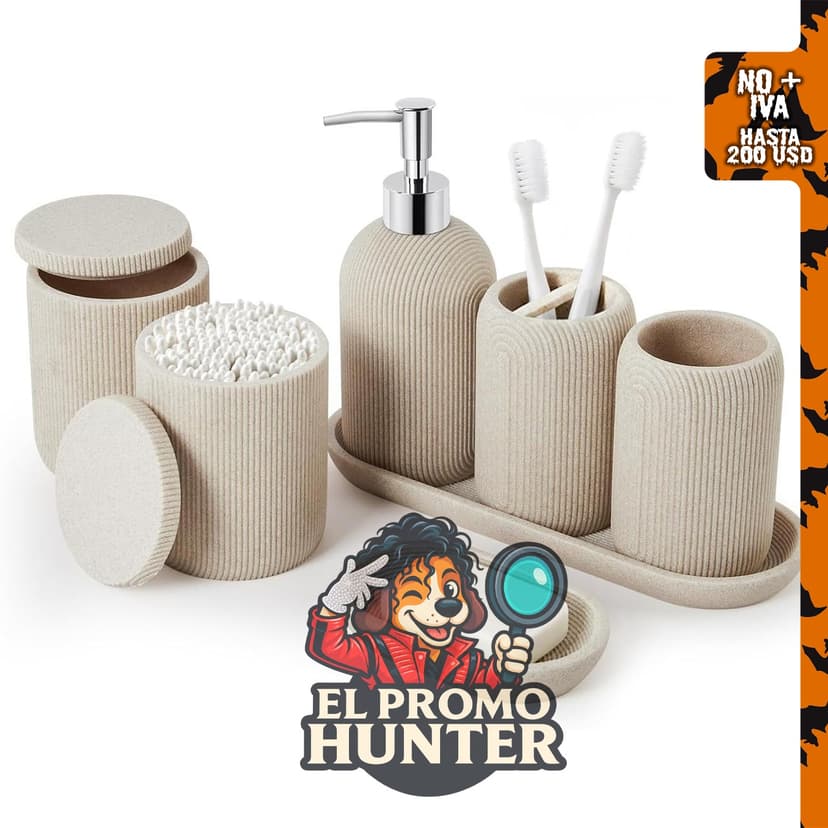 Juego de baño de resina de 7 piezas, incluye dispensador de jabón, soporte para cepillos de dientes, vaso, jabonera y bandeja.
