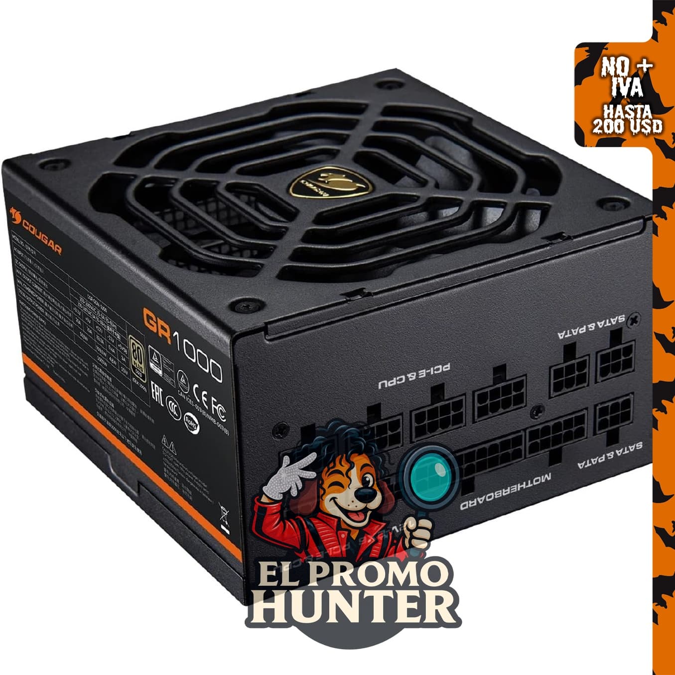 COUGAR Fuente de alimentación GR1000W 1000W - 80 Plus Gold, ATX 3.1 y PCIe.
