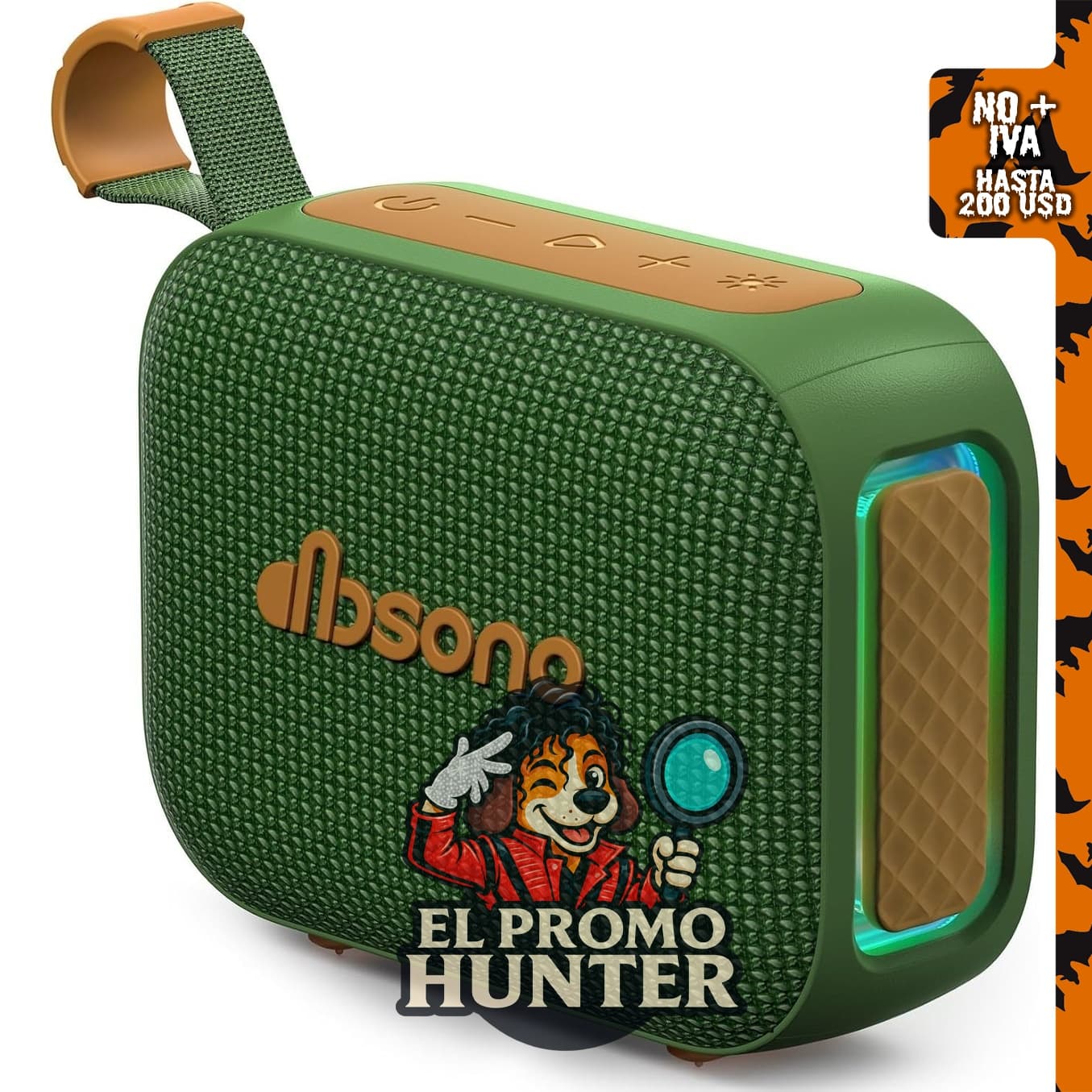 Altavoz Bluetooth portátil impermeable dbsono con sonido HD y certificación IPX5, hasta 24 horas de reproducción.