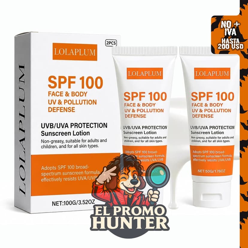 Protector solar facial y corporal SPF 100, protección de amplio espectro, sin aceite y no graso.