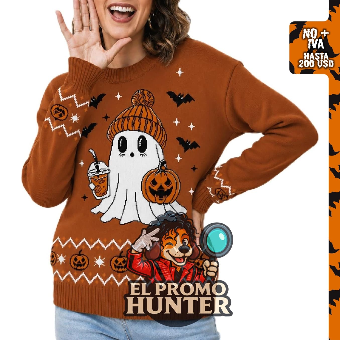 Suéter de punto para disfraz de calabaza de Halloween para mujer.