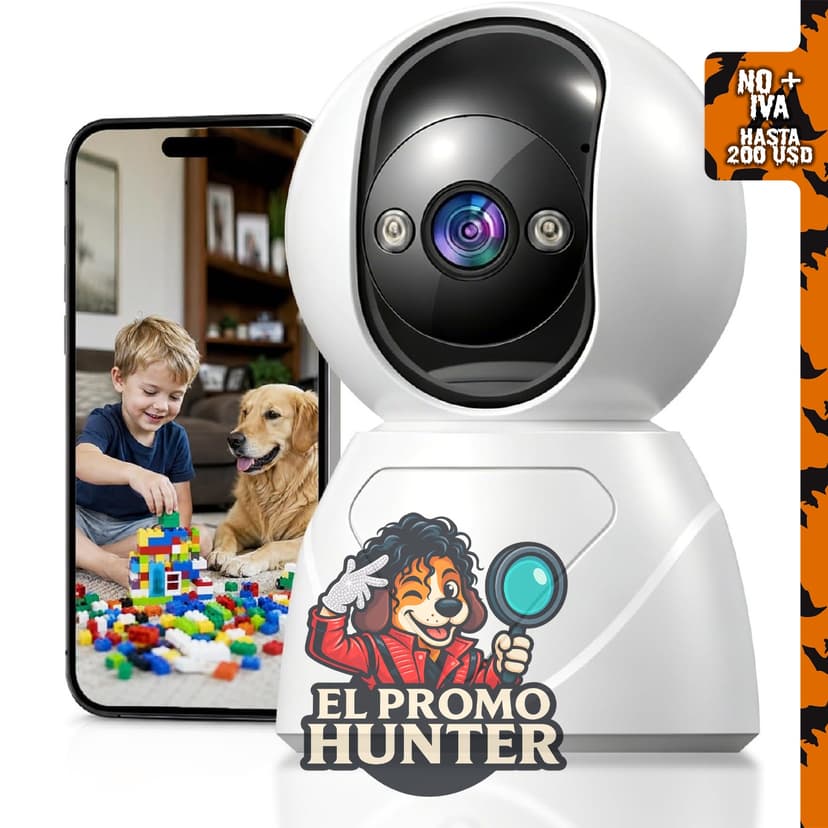Cámara de Seguridad Interior Panorámica de 3MP, WiFi 5G, giratoria 360° para monitoreo de bebés y mascotas.