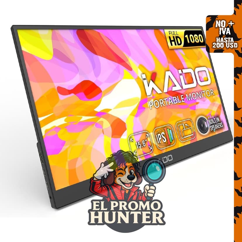 Kado Monitor portátil de 15.6" (39.6 cm) FHD 1920x1080 con conectividad USB-C y HDMI.
