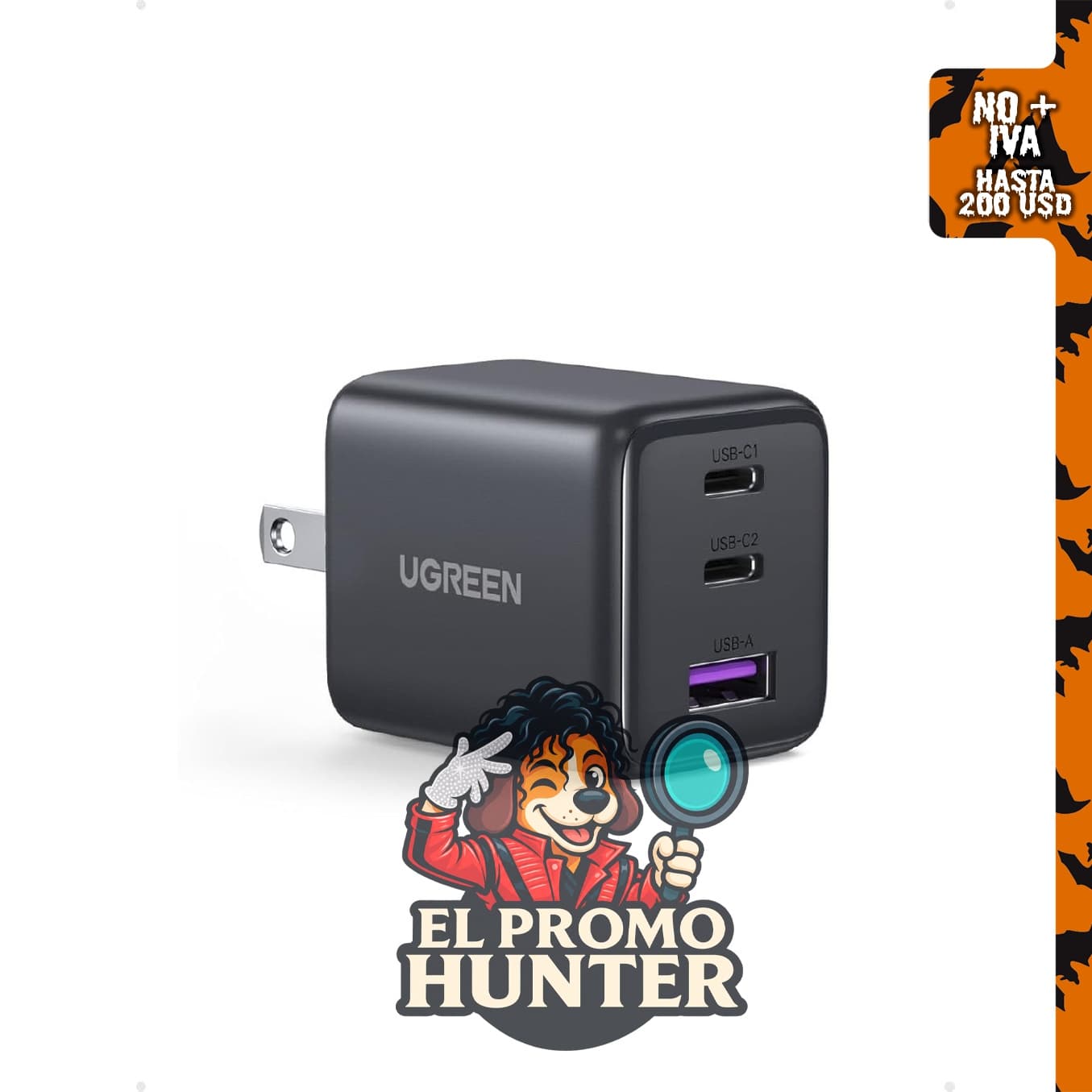 UGREEN Bloque de cargador USB C de 3 puertos, 30 W, carga rápida GaN II.