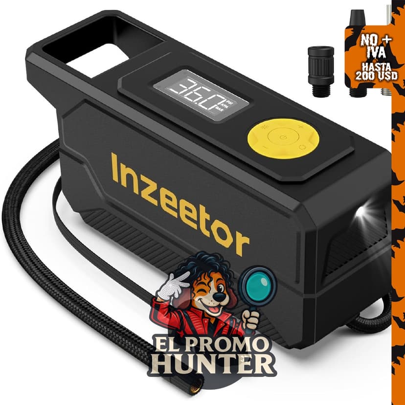 Compresor de aire portátil inzeetor de 150 PSI, bomba de 12 V CC con apagado automático y manómetro digital.