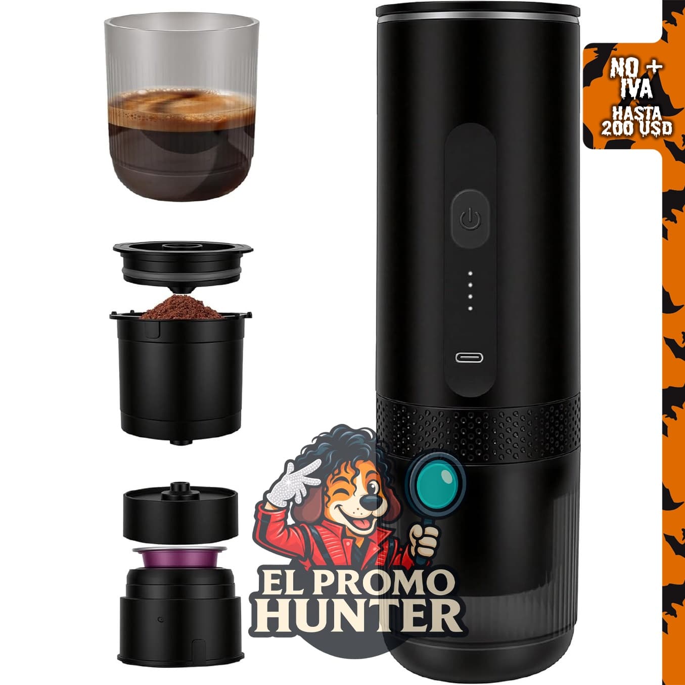 Cafetera portátil Safashy para café expreso con autocalentamiento USB-C.