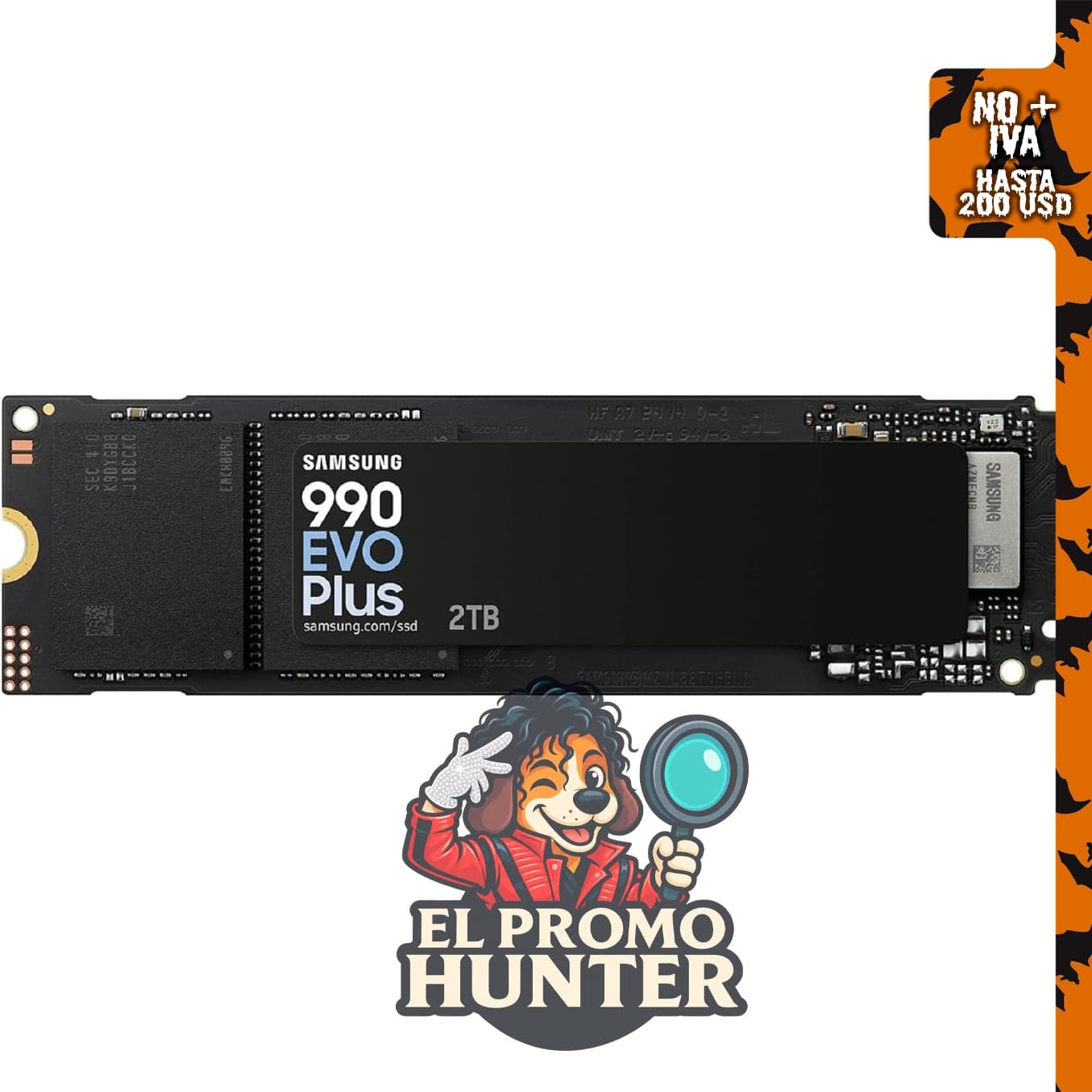 Samsung SSD 990 EVO Plus 2TB, PCIe Gen 4x4, M.2 2280, velocidad de hasta 7,250 MB/s.