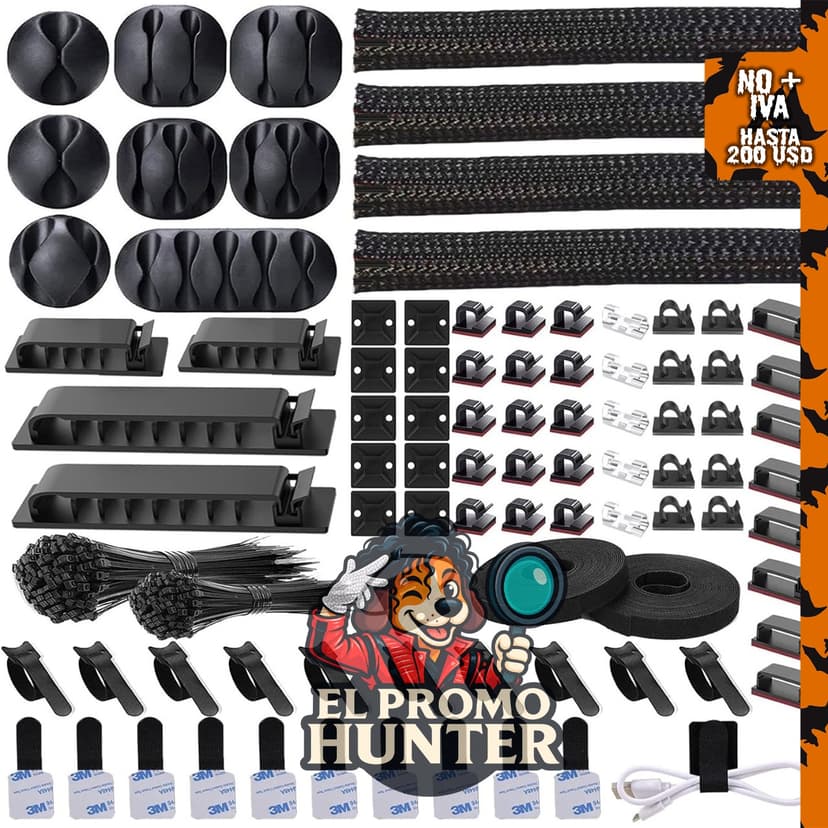 Kit organizador de gestión de cables DRIVUU, 311 piezas y 4 fundas.
