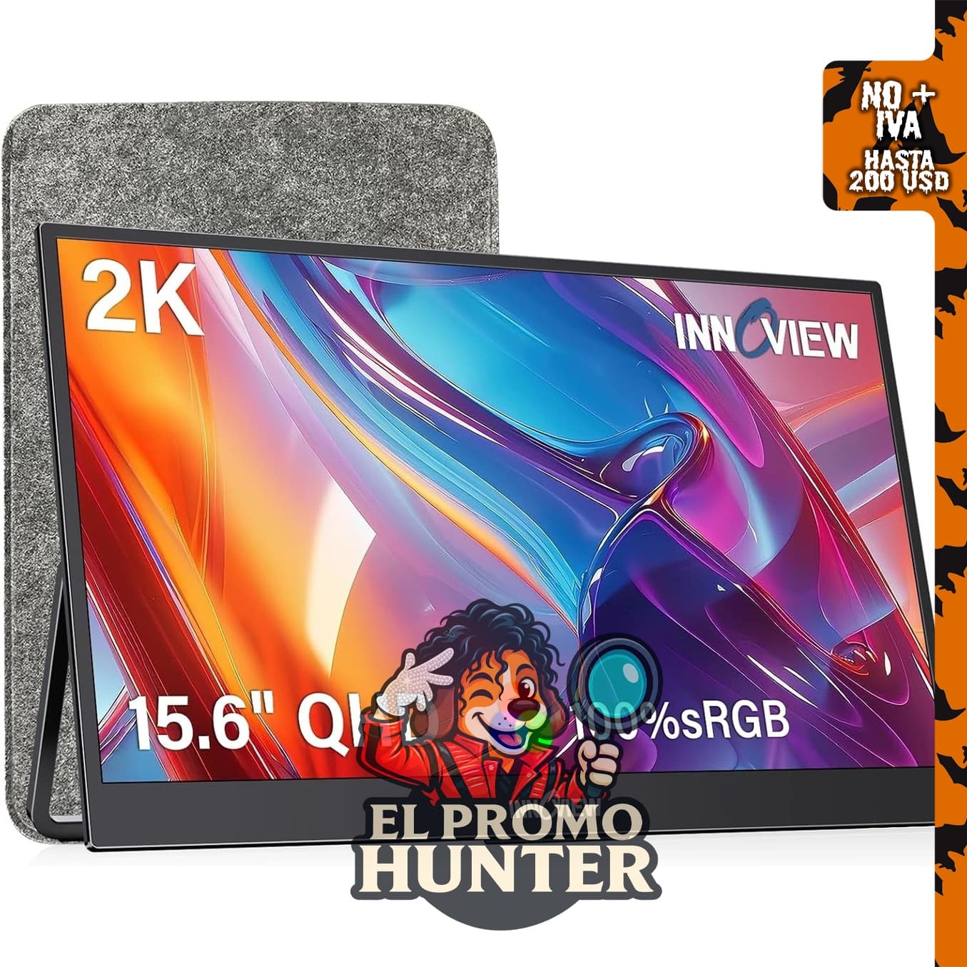 Monitor portátil InnoView de 15.6" (38.1 cm) QHD 2K, 100% sRGB, con conectividad USB-C y HDMI.