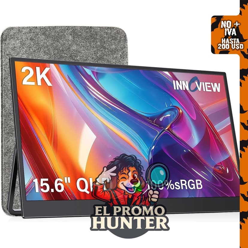 Monitor portátil InnoView de 15.6" (38.1 cm) QHD 2K, 100% sRGB, con conectividad USB-C y HDMI.