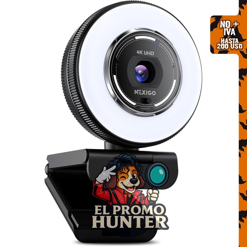 NexiGo Cámara web N680E Pro 4K con luz de anillo, enfoque automático PDAF, 1080p 60FPS.