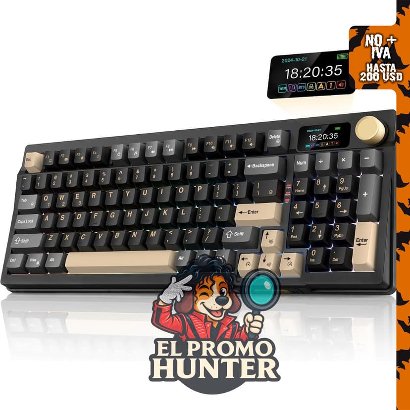RedThunder Teclado mecánico inalámbrico K95, Tri-Mode BT5.0/2.4GHz/USB-C, interruptores lineales rosados.