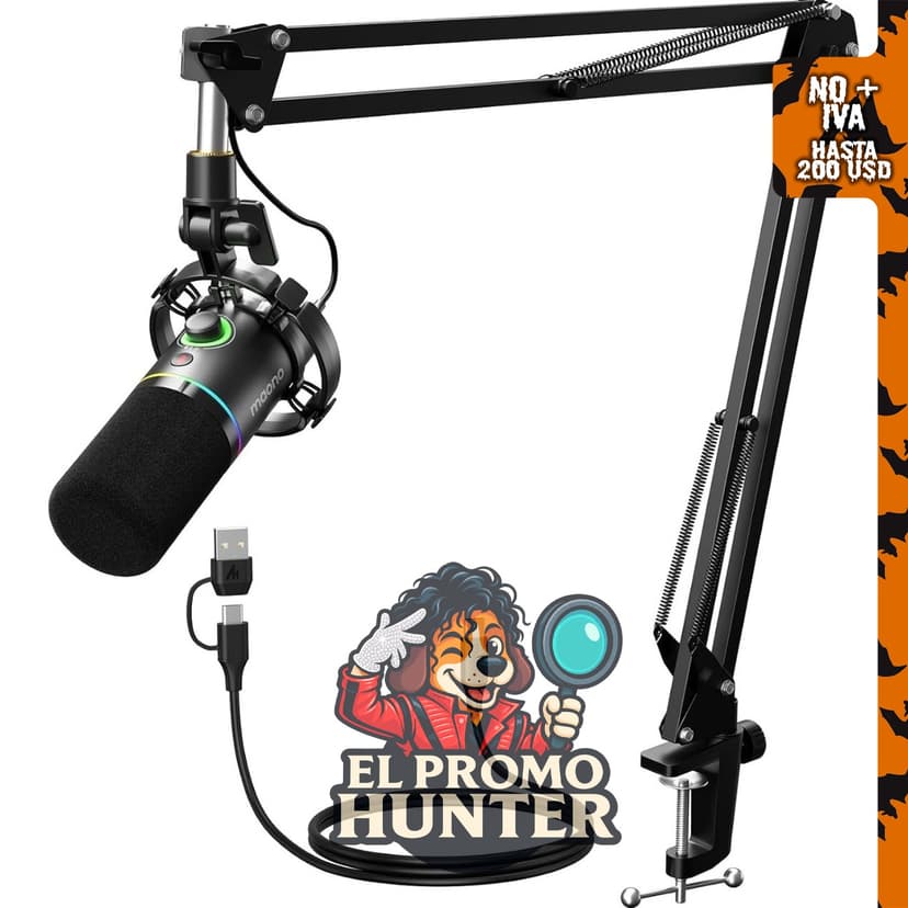 MAONO PD200XS Kit de micrófono dinámico XLR/USB con iluminación RGB.