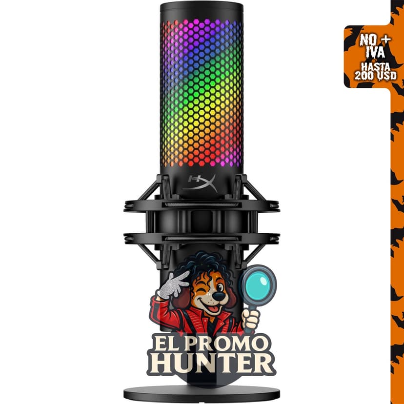 HyperX QuadCast 2 S – Micrófono USB con iluminación RGB, controles a bordo y soporte de choque removible.