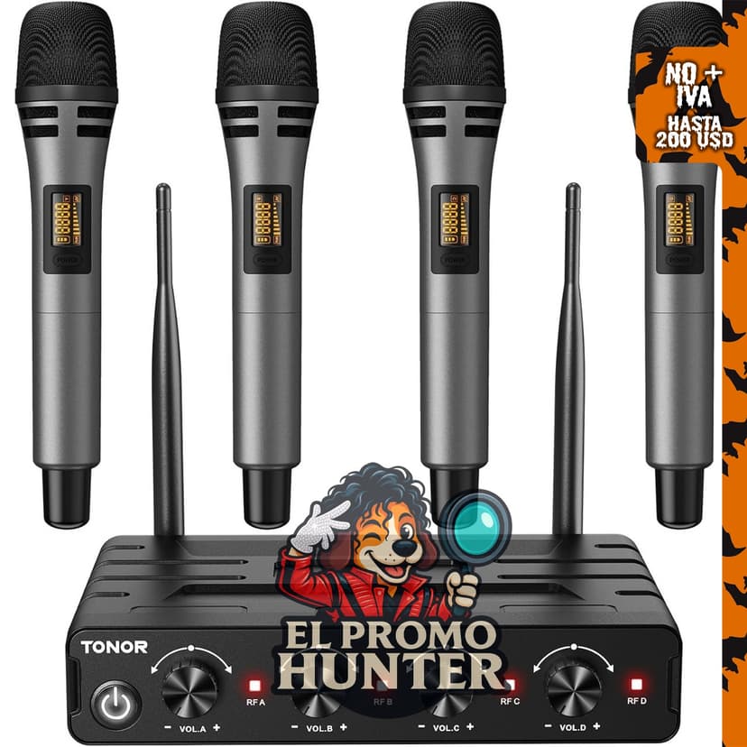 TONOR Sistema de Micrófonos Inalámbricos, 4x10 Canales, Rango UHF, 200 pies de transmisión.