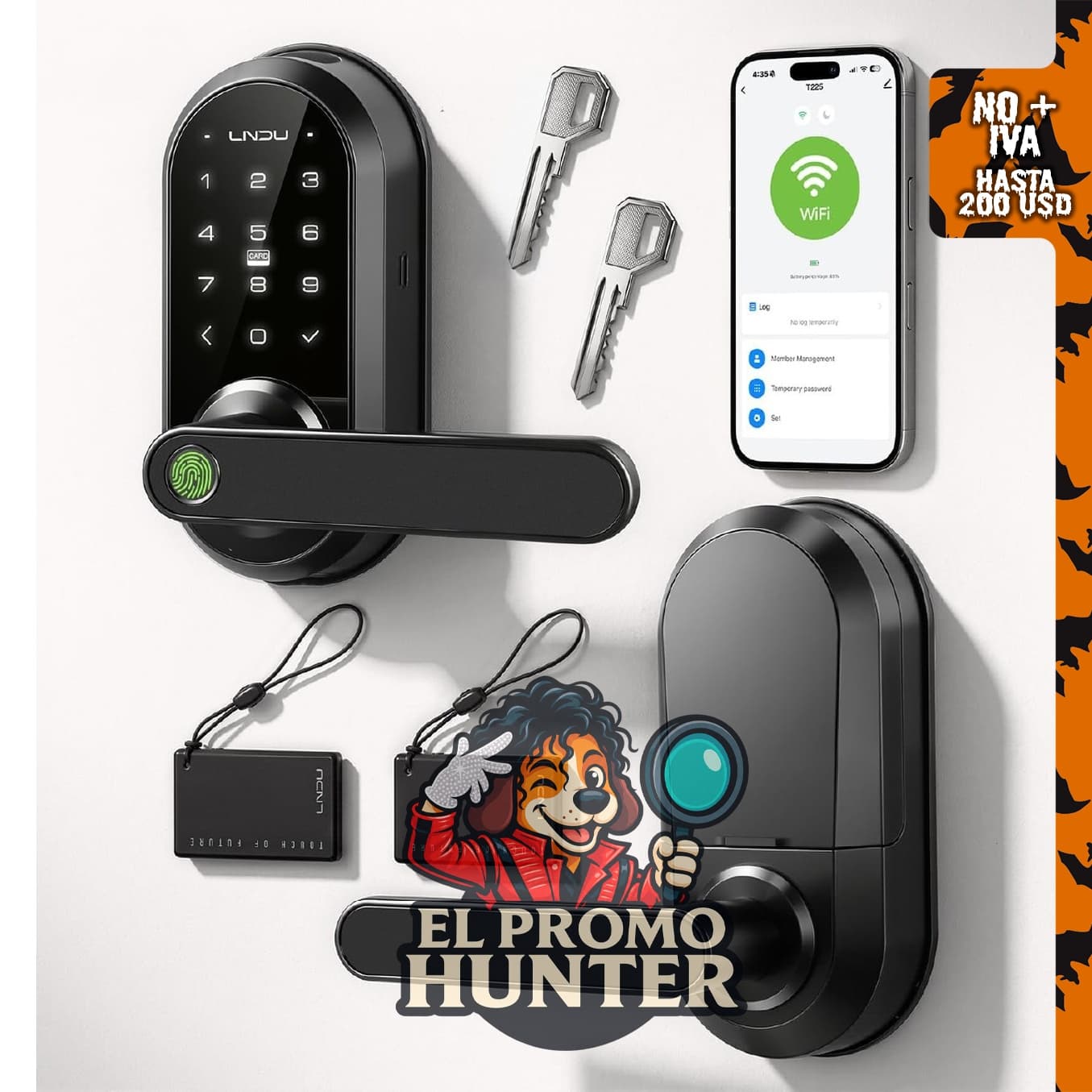 Cerradura de puerta inteligente con teclado y asa, compatible con WiFi, Alexa y Google Assistant.
