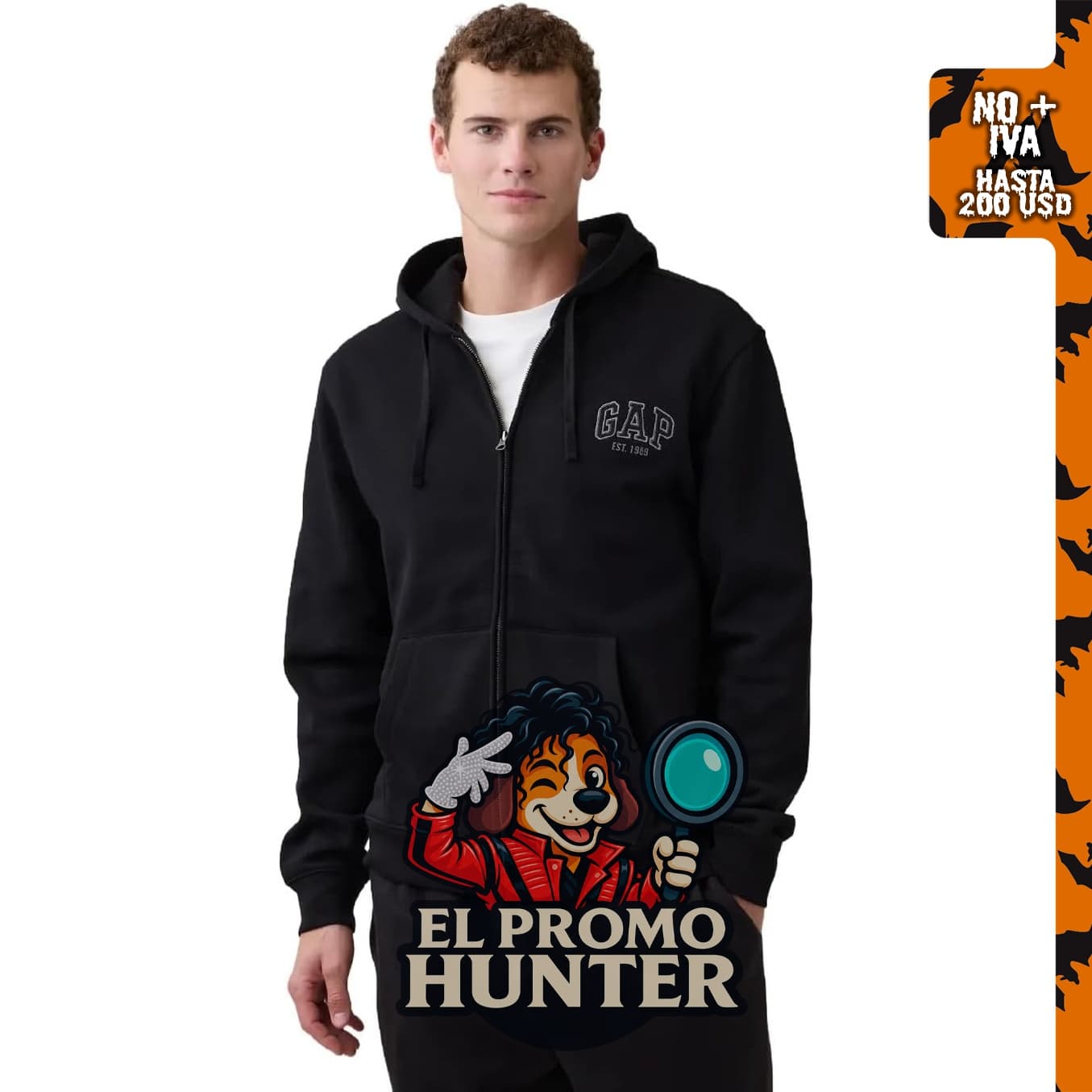 GAP Sudadera con capucha para hombre Est. 1969, con cremallera completa.